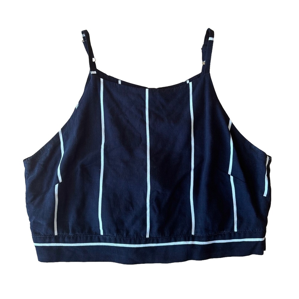 Lizie Black and White Pinstripe Open Back Tie High Neck Crop Top Viscose Tank XS